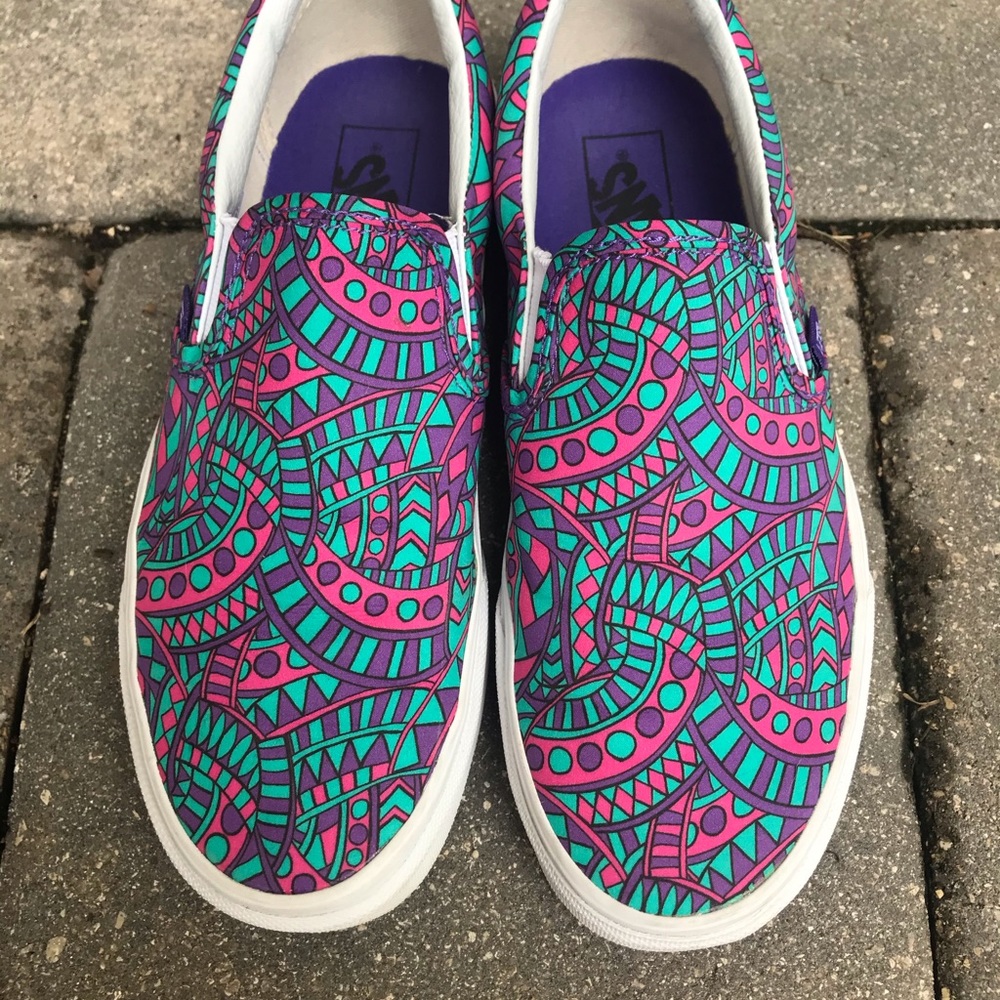 Vintage Slip On Vans Purple Pink Green